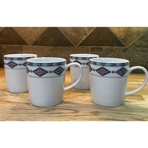 Pfaltzgraff Atmosphere Crystaflora Coffee Mugs Cups Set of 4 Blue Floral